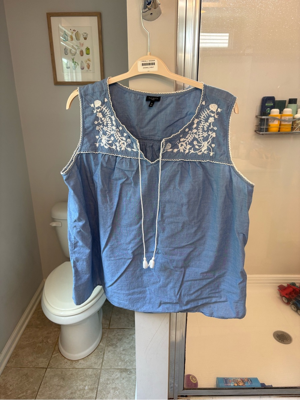 Talbots Light Blue Embroidered Tie-Front Sleeveless Cotton Top